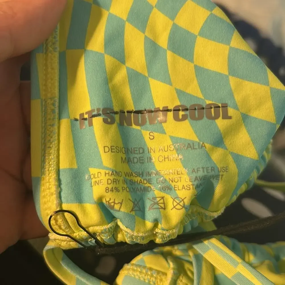 NWT (Free People) It’s Now Cool lime wave cheque string bikini top